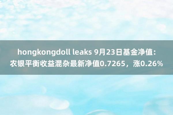 hongkongdoll leaks 9月23日基金净值：农银平衡收益混杂最新净值0.7265，涨0.26%